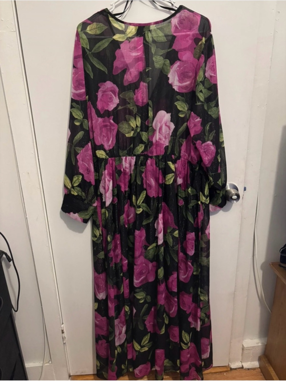 Floral Wrap Maxi Dress - Pink on Black - Picture 2 of 3